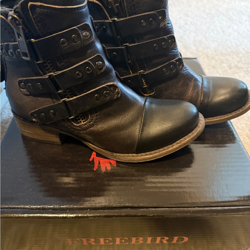 Freebird Dark Leather Buckle Boots